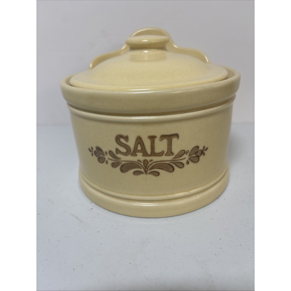 Vintage 70's Pfaltzgraff Village Stoneware Salt Crock with Lid Floral Design